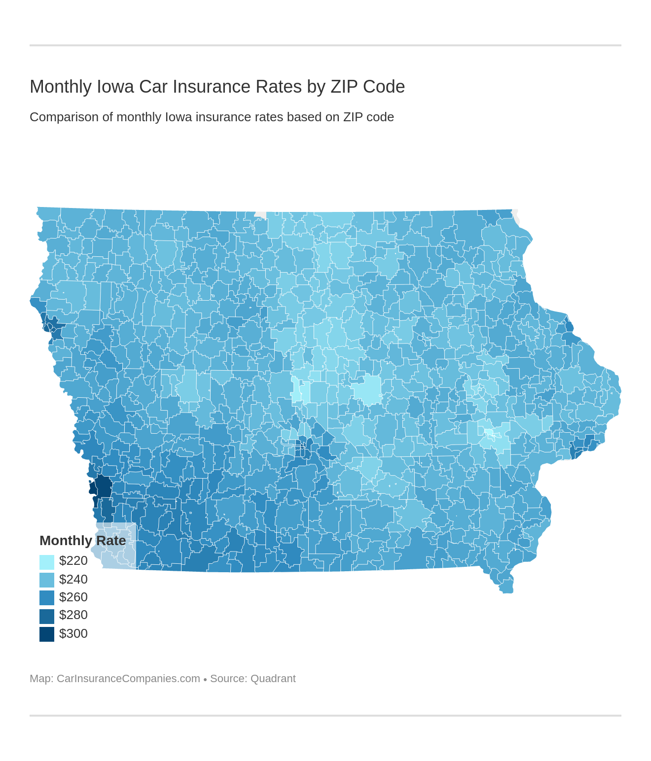 Monthly Iowa Car Insurance Rates by ZIP Code