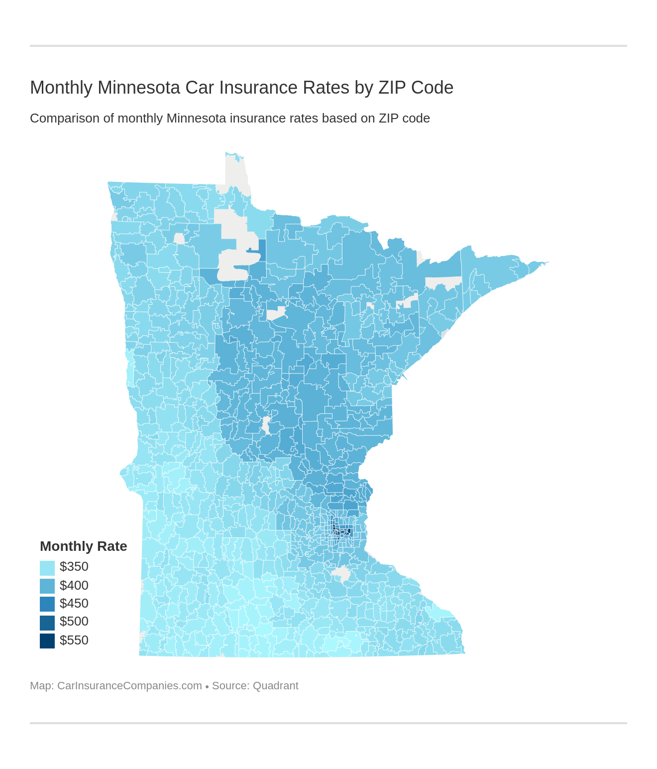 Monthly Minnesota Car Insurance Rates by ZIP Code