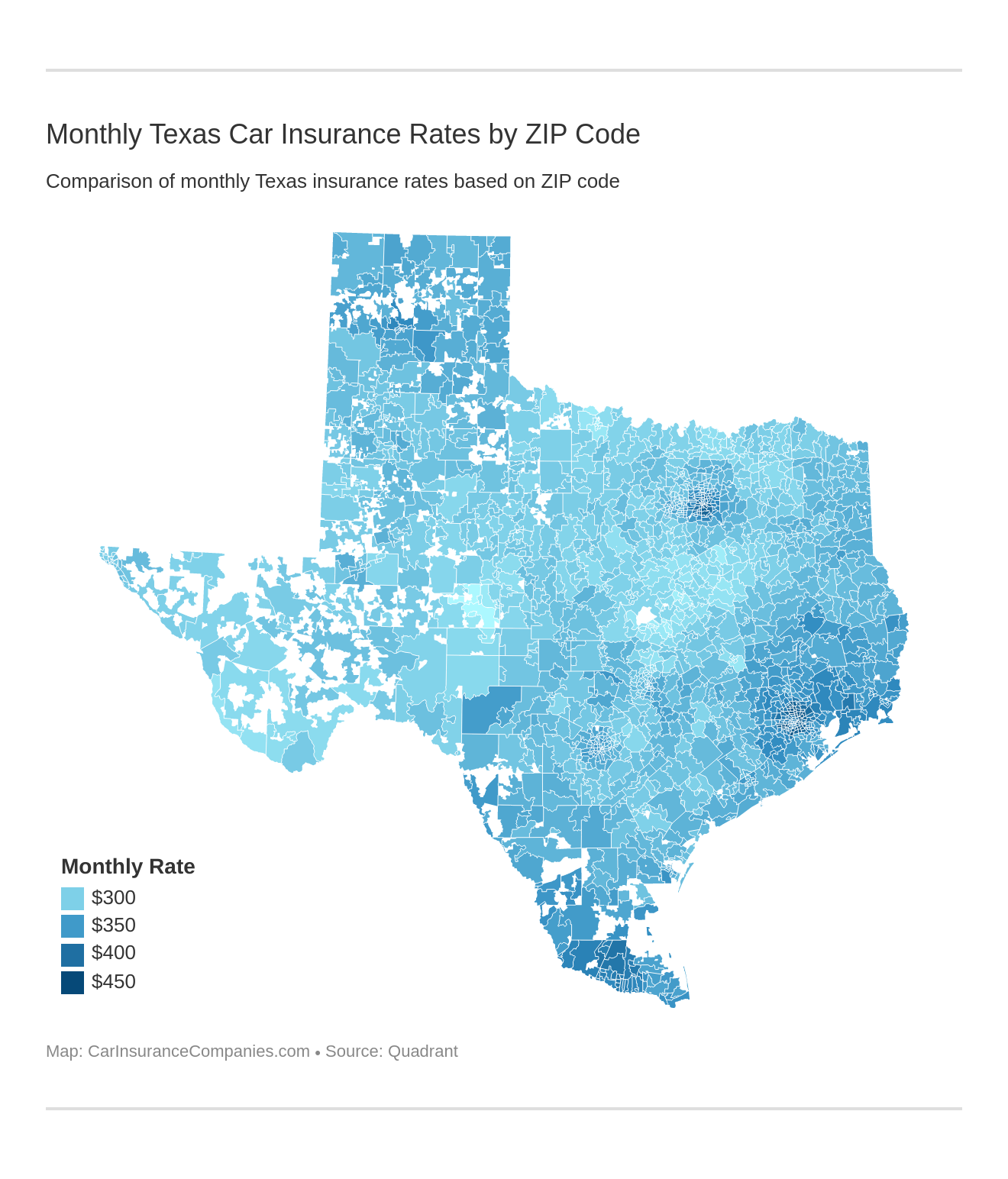 Monthly Texas Car Insurance Rates by ZIP Code