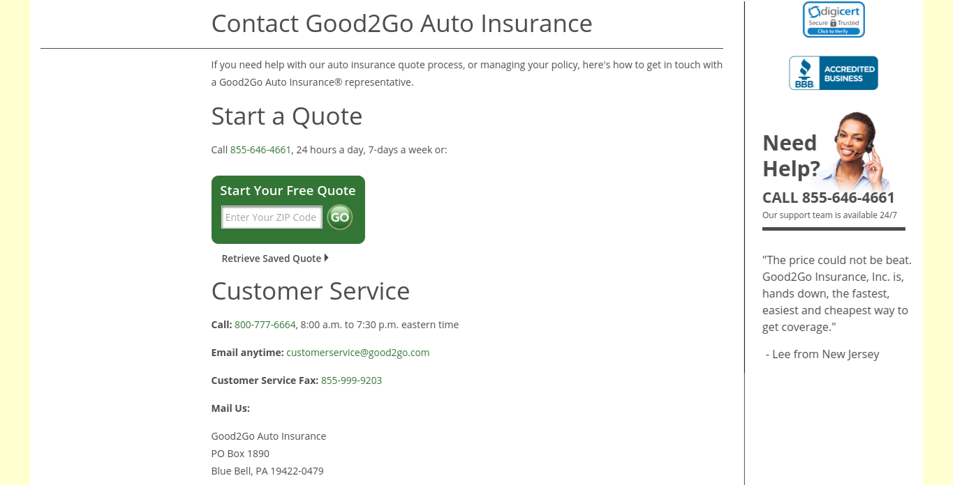 Good2Go Contact Page