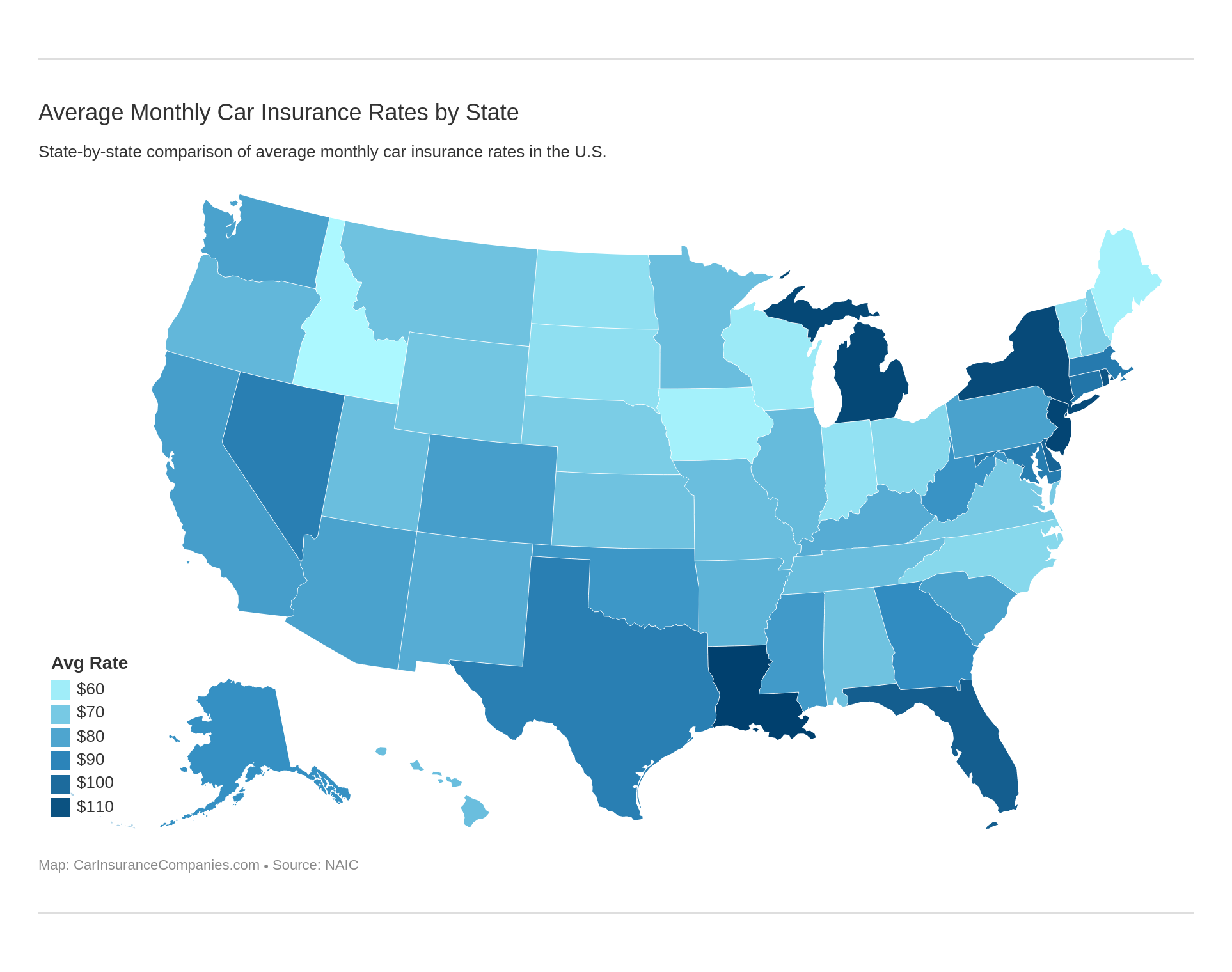 Average Monthly Car Insurance Rates by State