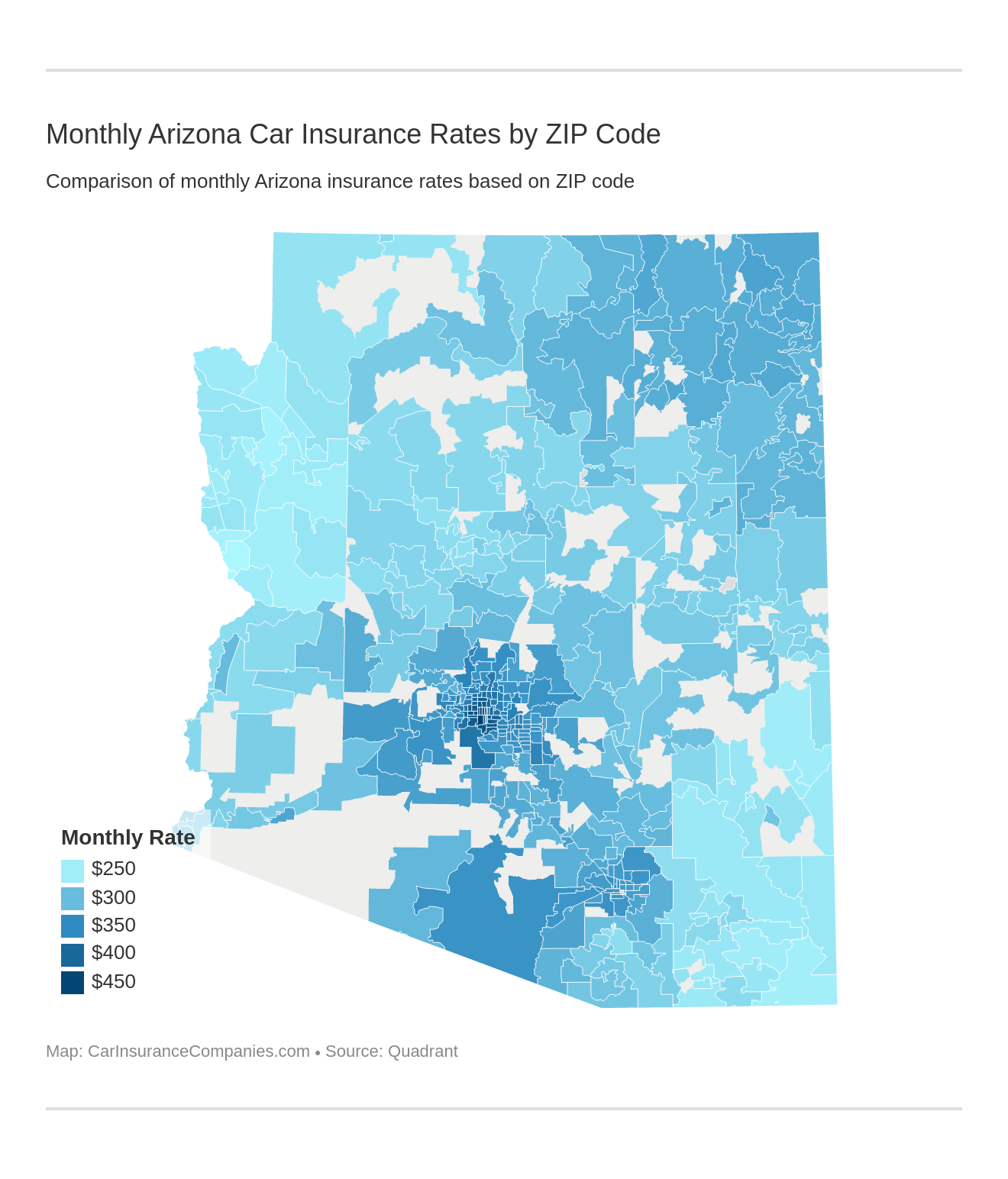 Monthly Arizona Car Insurance Rates by ZIP Code