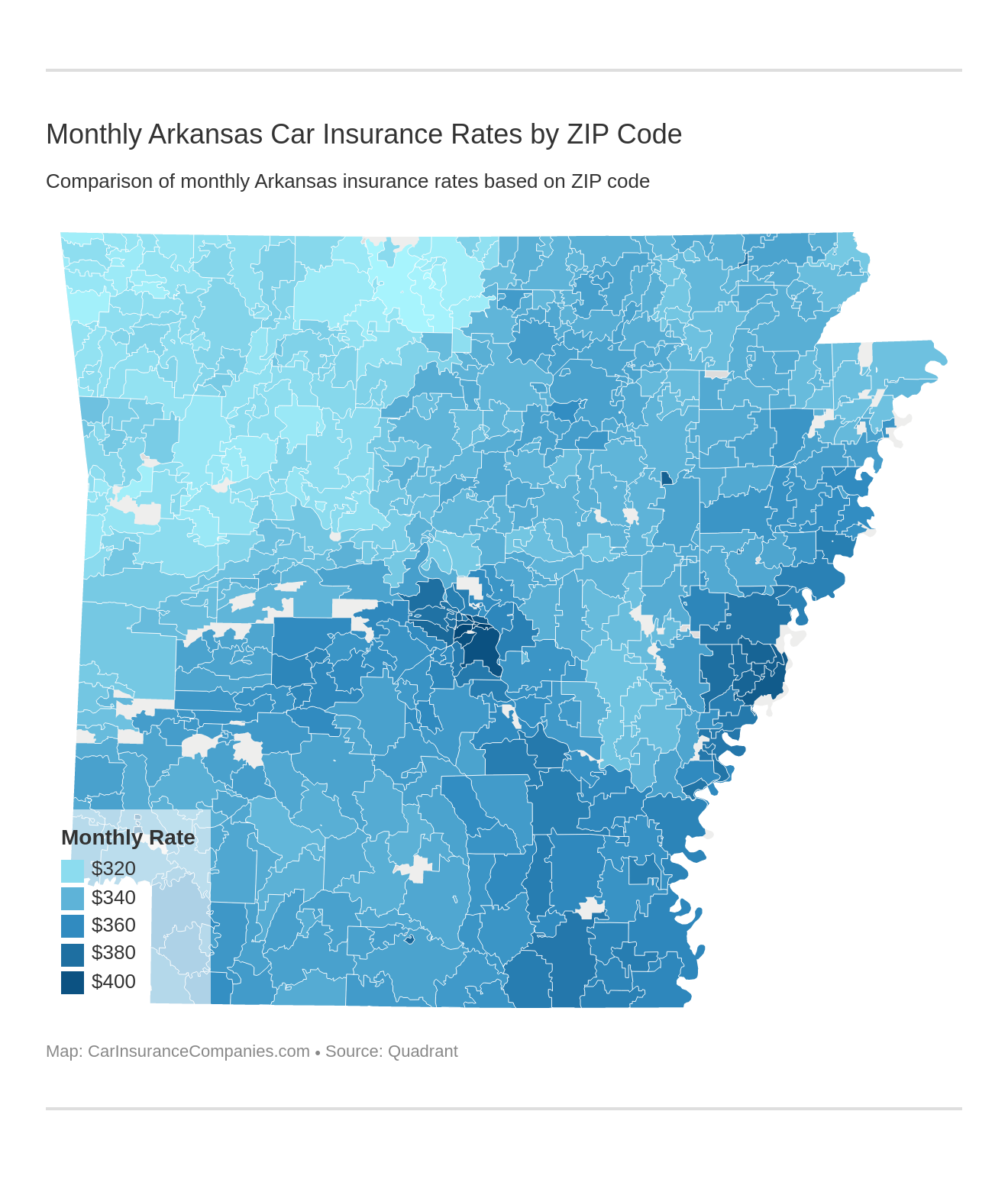 Monthly Arkansas Car Insurance Rates by ZIP Code