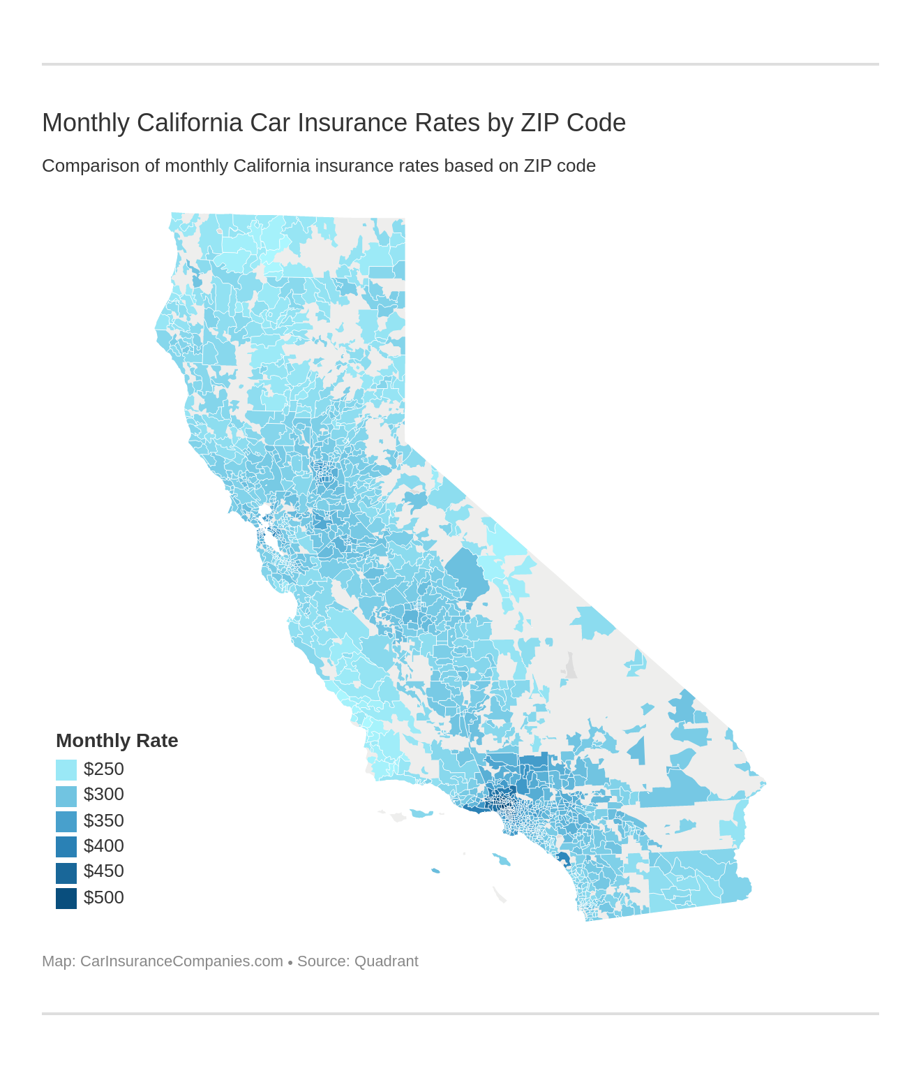 Monthly California Car Insurance Rates by ZIP Code