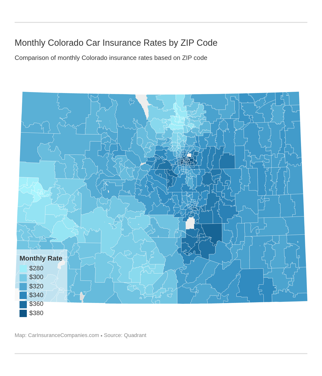 Monthly Colorado Car Insurance Rates by ZIP Code