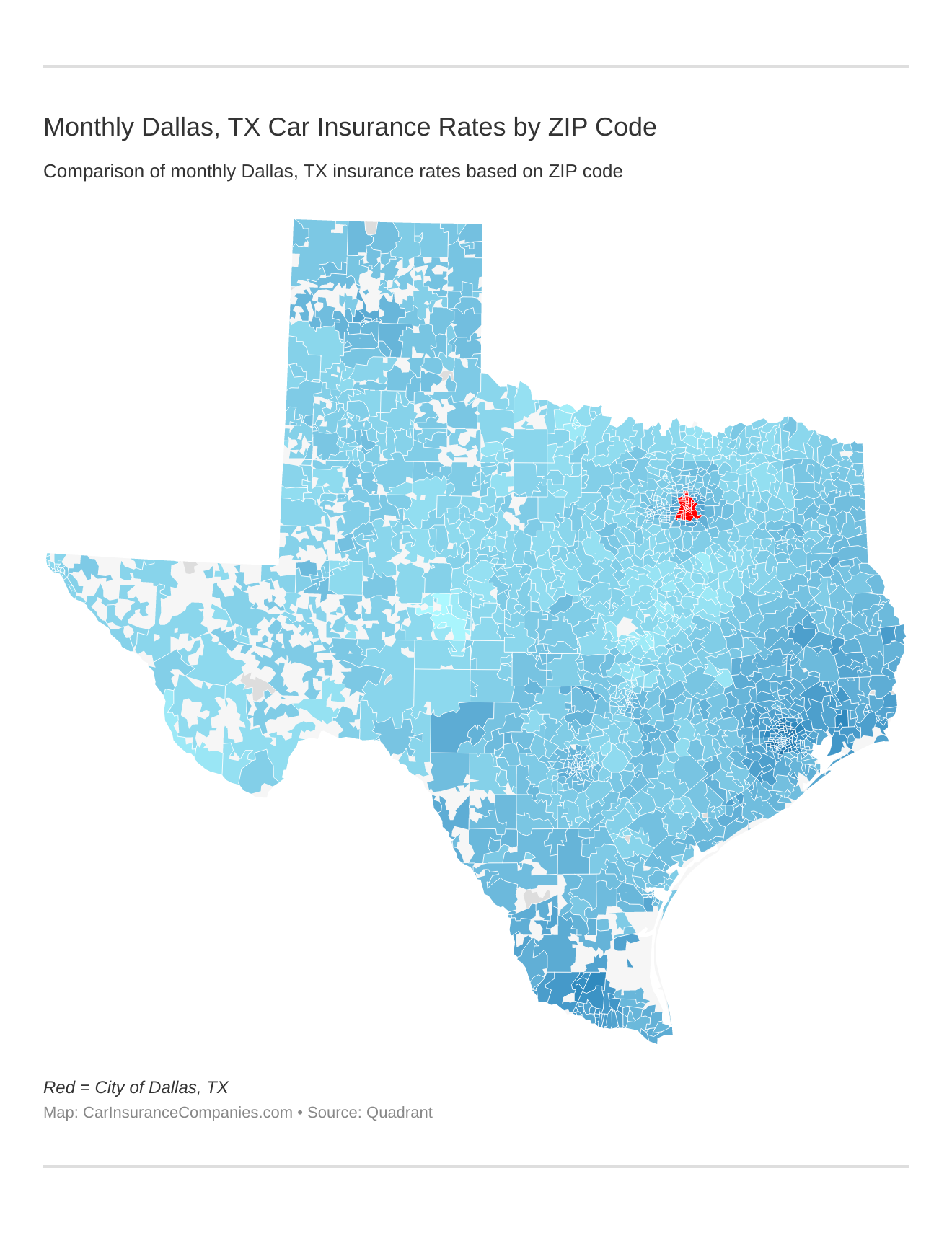 Monthly Dallas, TX Car Insurance Rates by ZIP Code