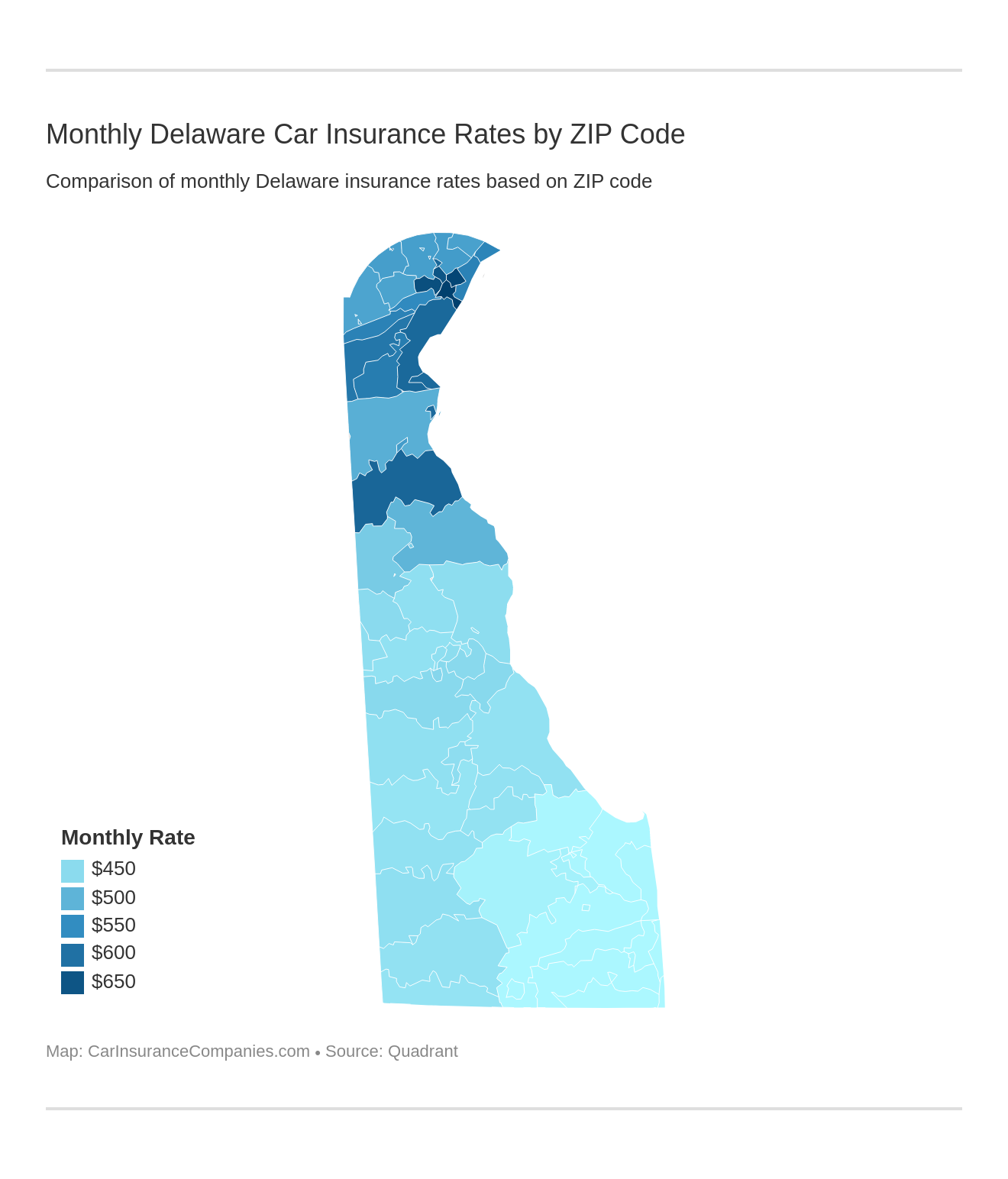Monthly Delaware Car Insurance Rates by ZIP Code