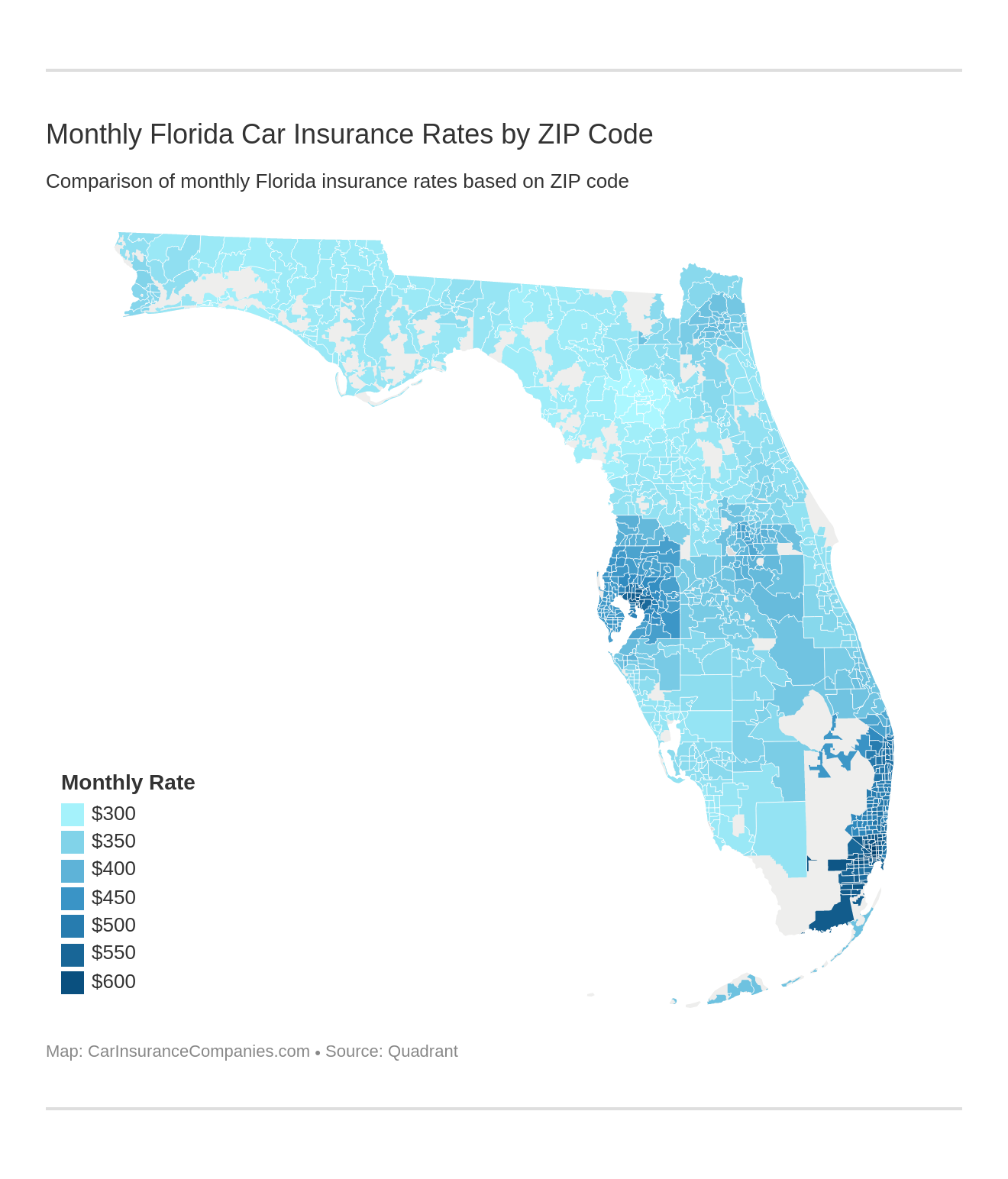 Monthly Florida Car Insurance Rates by ZIP Code