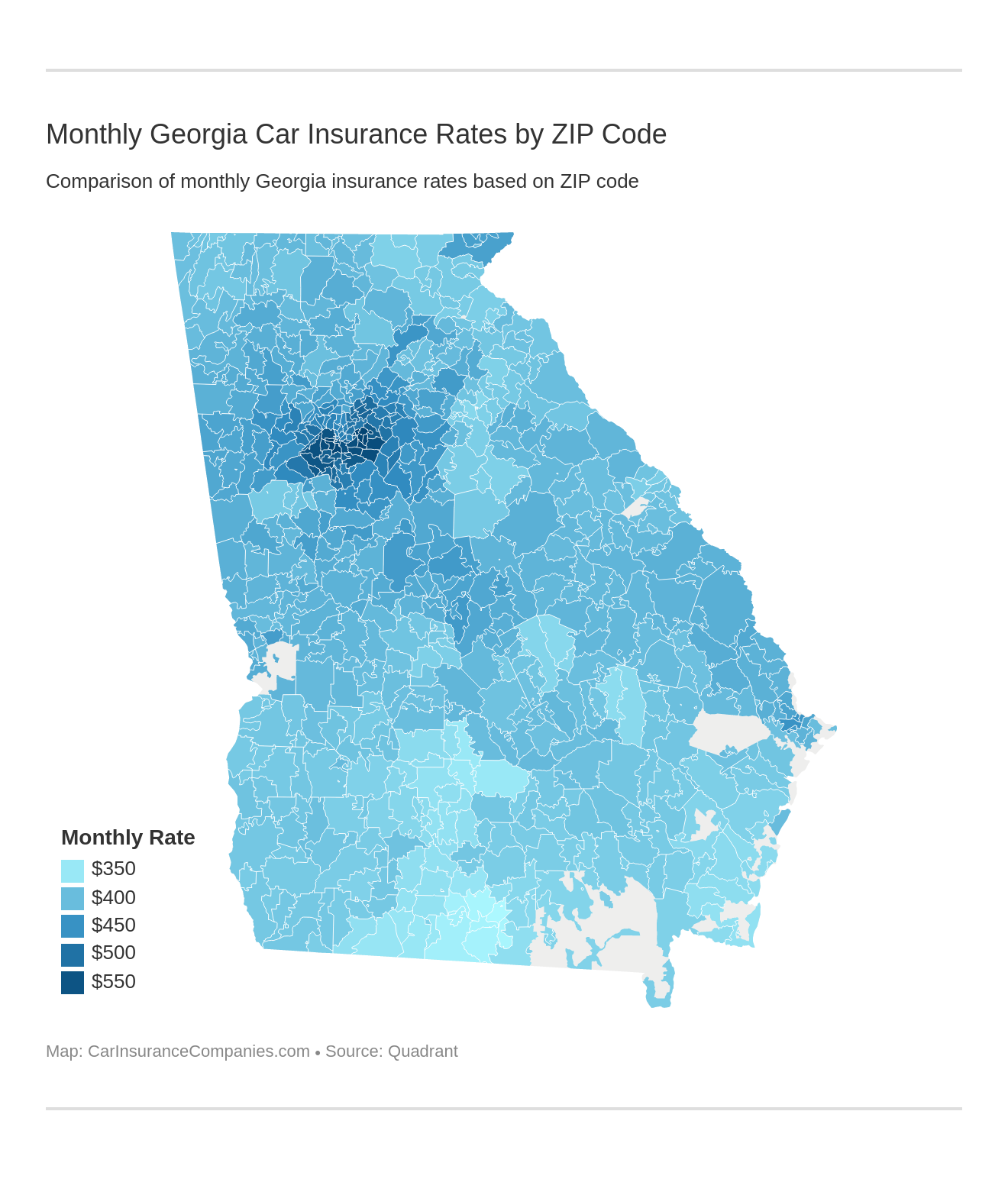 Monthly Georgia Car Insurance Rates by ZIP Code