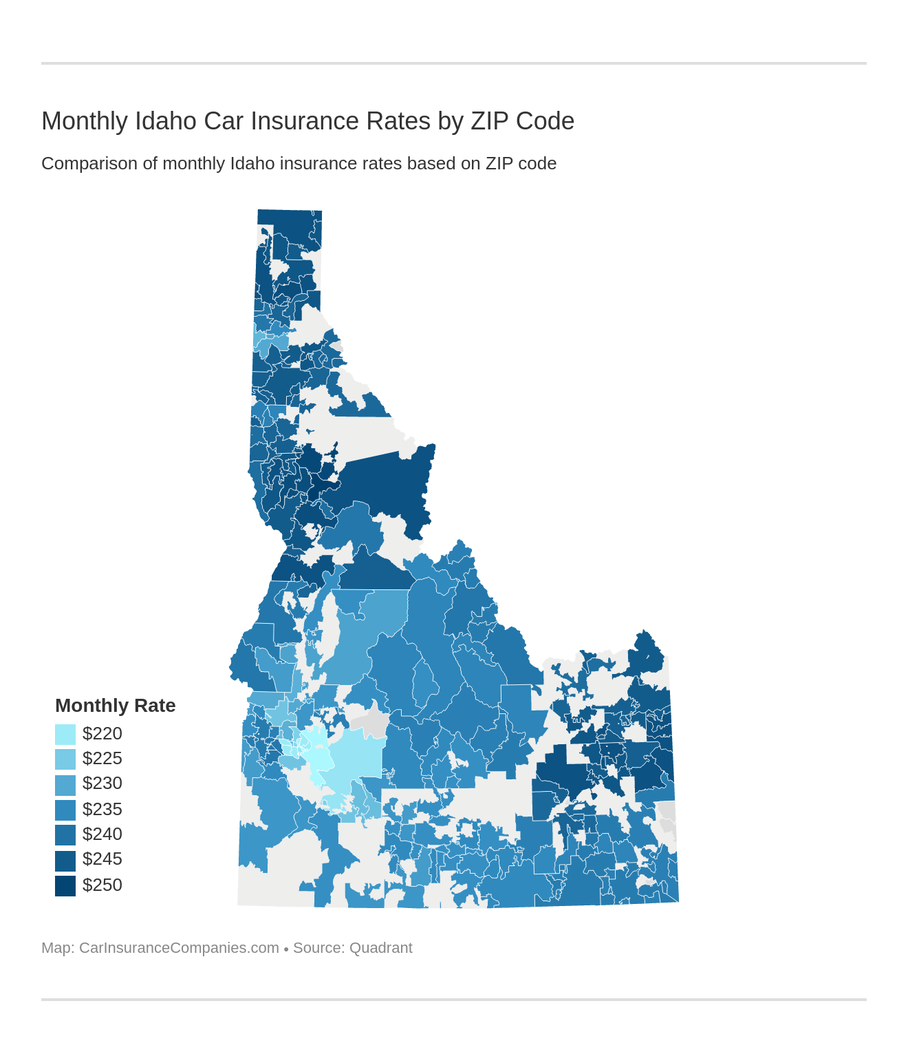 Monthly Idaho Car Insurance Rates by ZIP Code