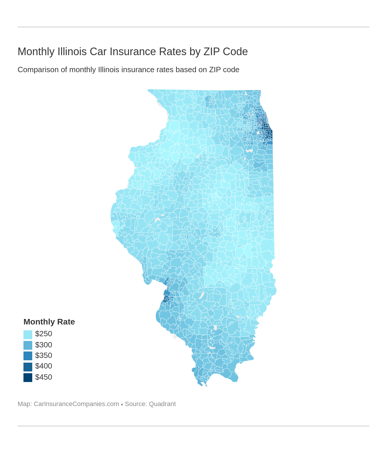 Monthly Illinois Car Insurance Rates by ZIP Code