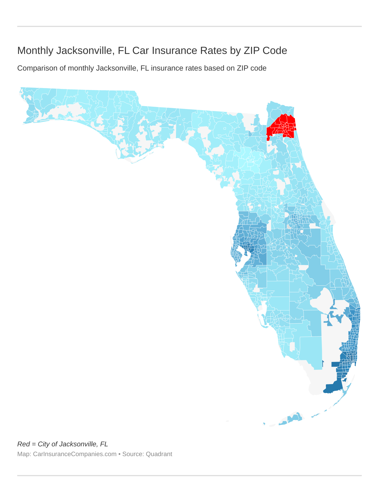 Monthly Jacksonville, FL Car Insurance Rates by ZIP Code
