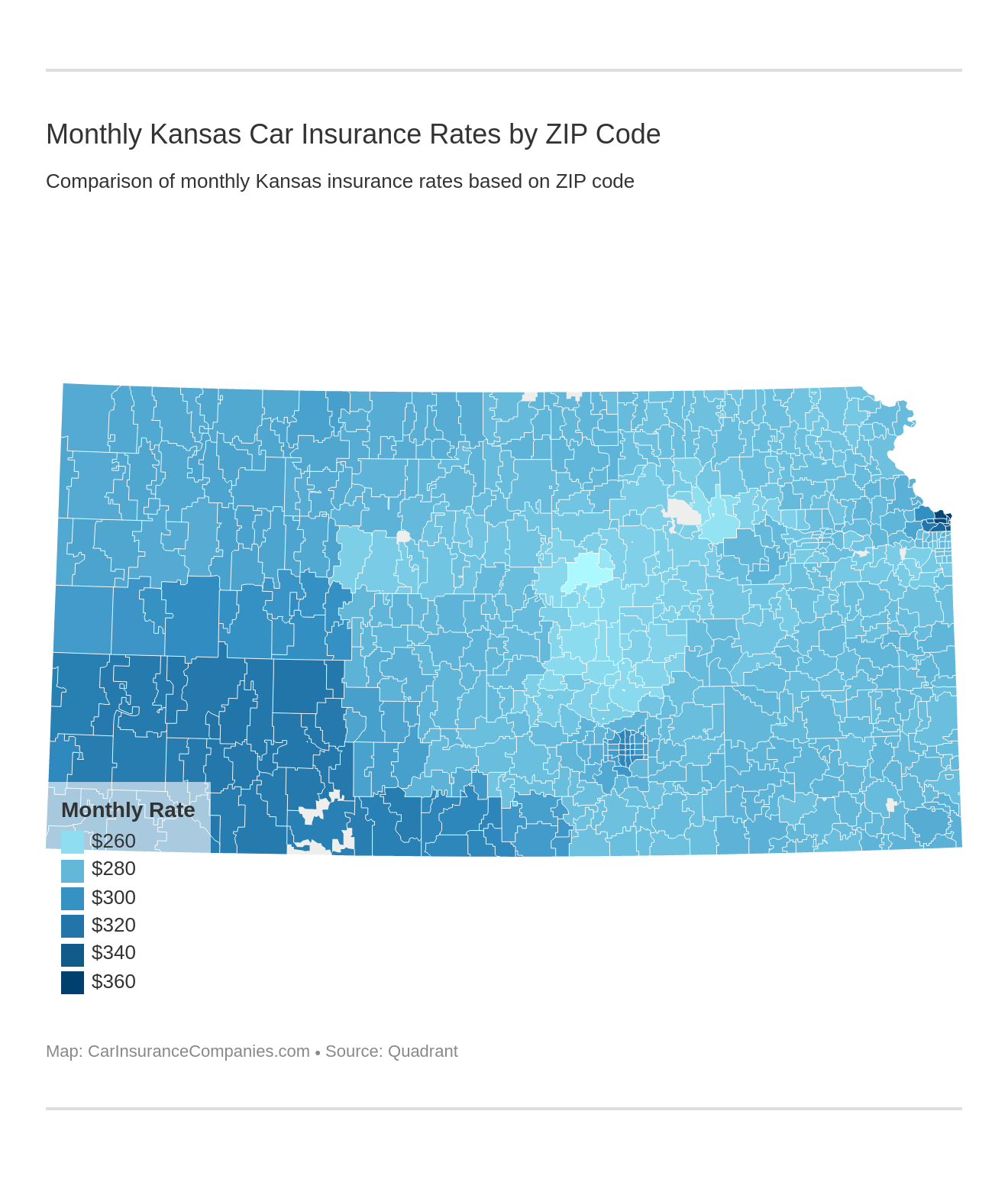 Monthly Kansas Car Insurance Rates by ZIP Code