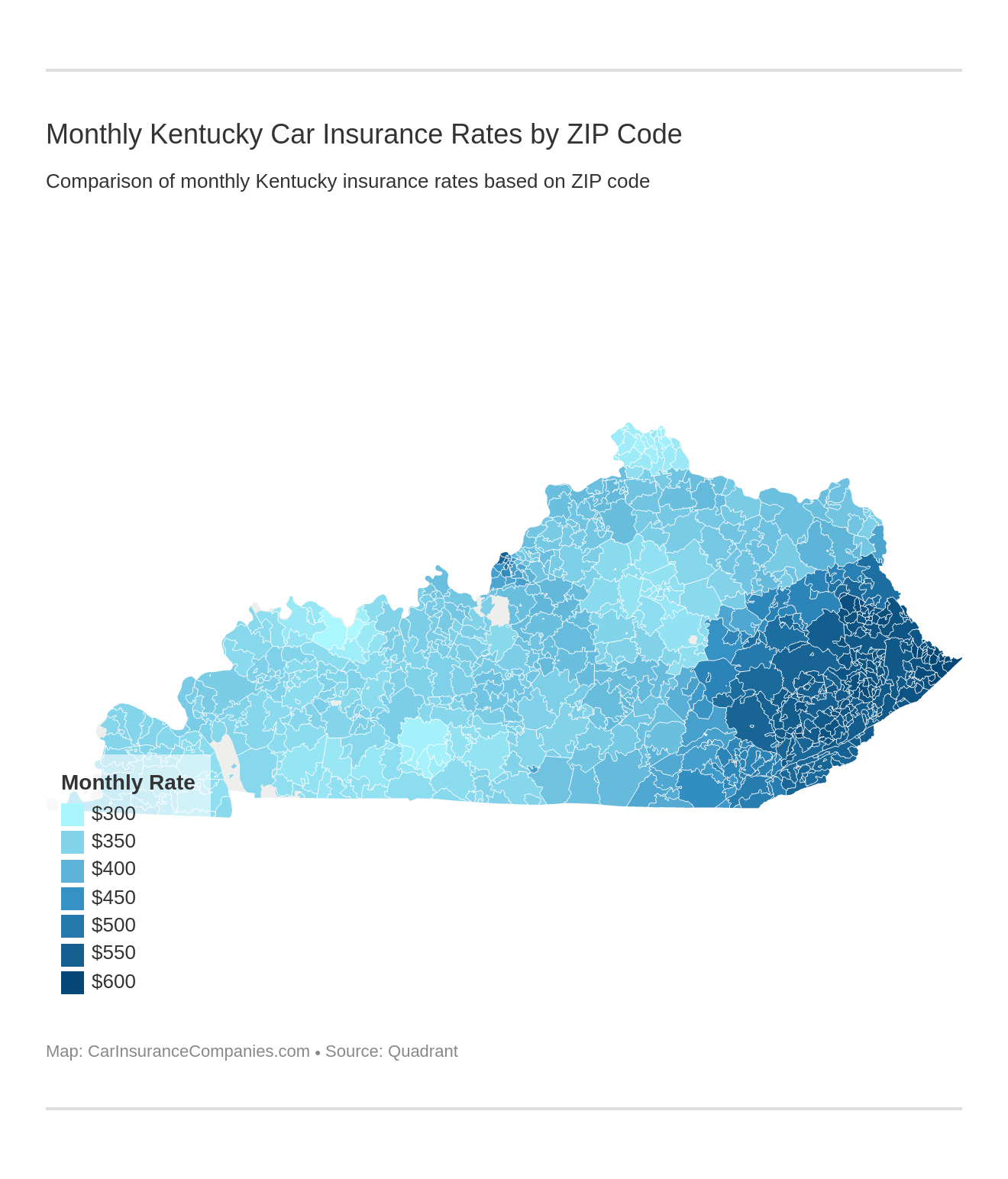 Monthly Kentucky Car Insurance Rates by ZIP Code