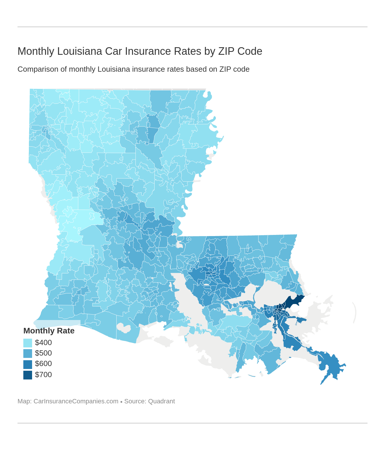Monthly Louisiana Car Insurance Rates by ZIP Code