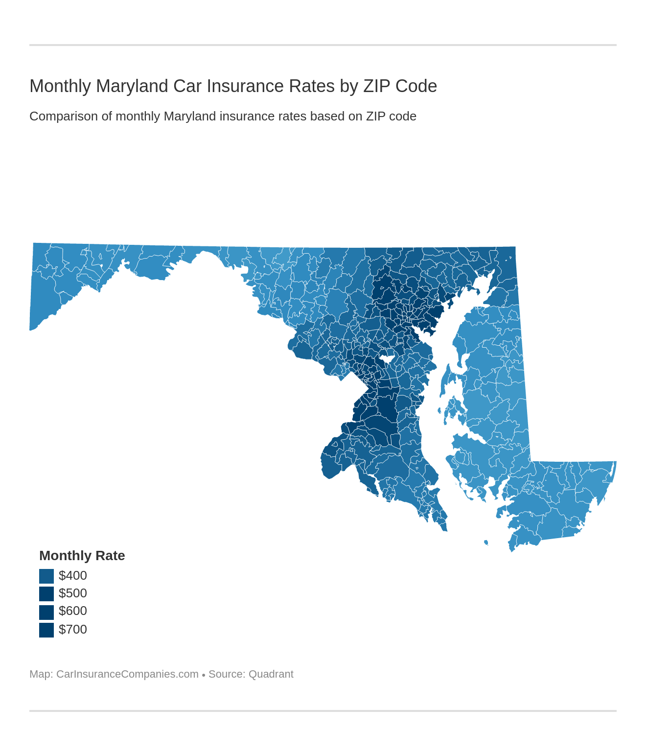 Monthly Maryland Car Insurance Rates by ZIP Code