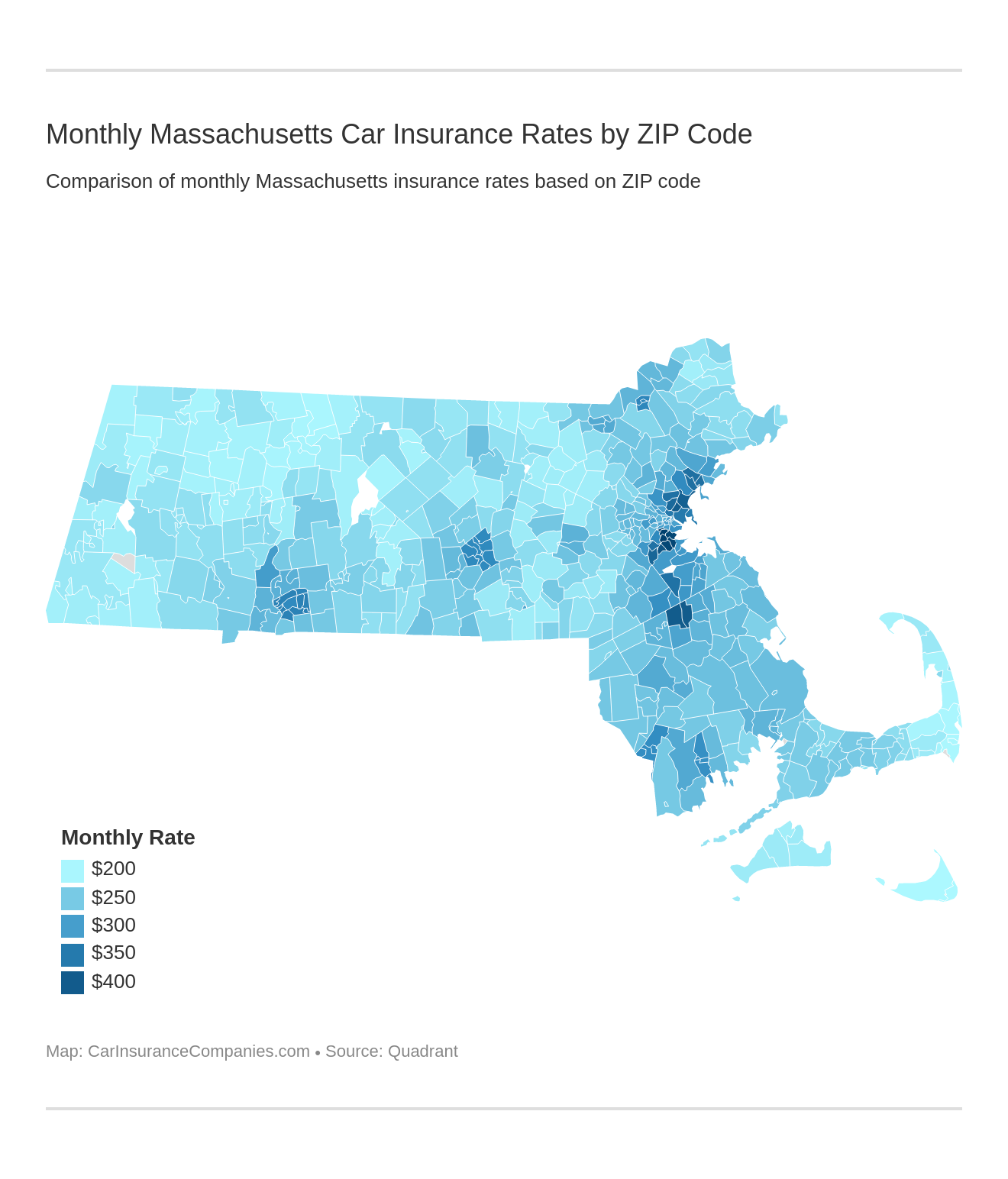 Monthly Massachusetts Car Insurance Rates by ZIP Code