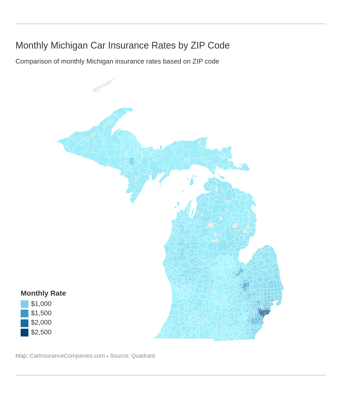 Monthly Michigan Car Insurance Rates by ZIP Code