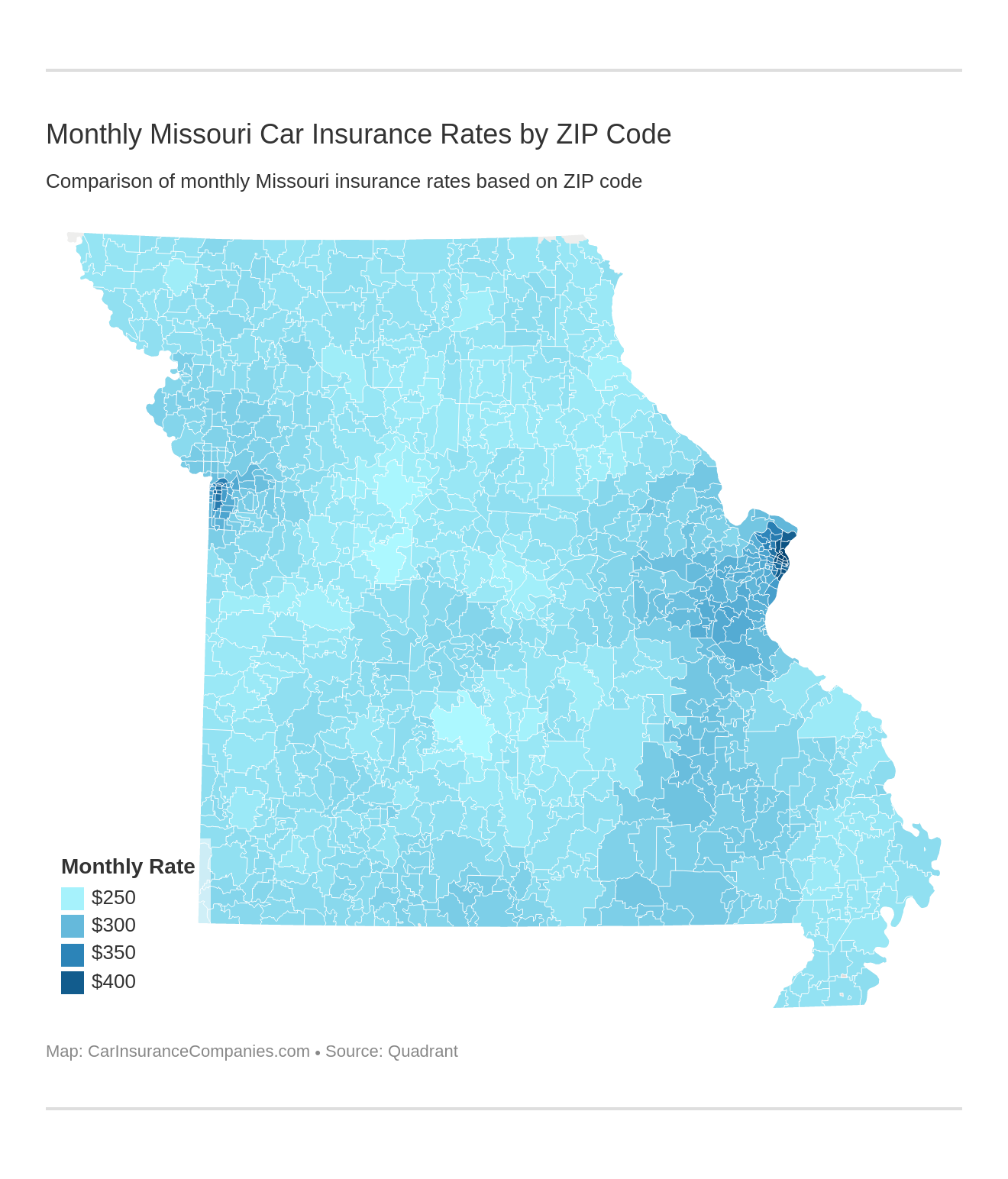 Monthly Missouri Car Insurance Rates by ZIP Code