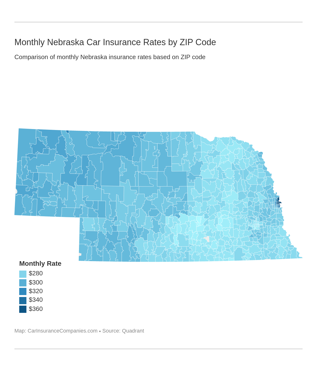 Monthly Nebraska Car Insurance Rates by ZIP Code