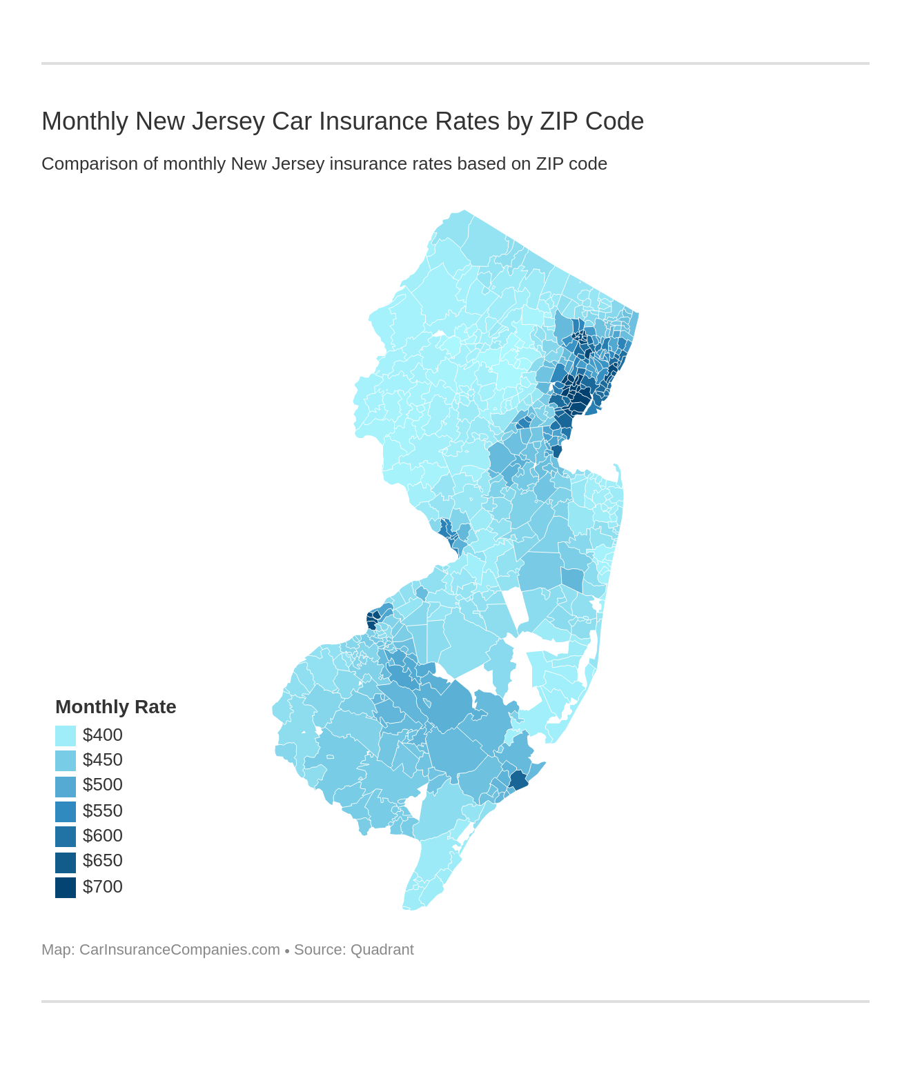 Monthly New Jersey Car Insurance Rates by ZIP Code