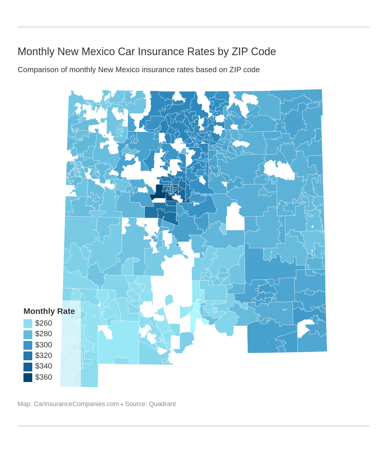 Monthly New Mexico Car Insurance Rates by ZIP Code