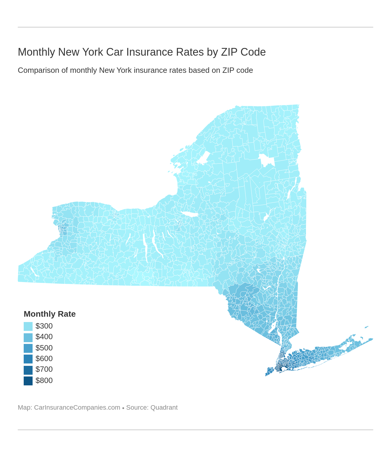 Monthly New York Car Insurance Rates by ZIP Code