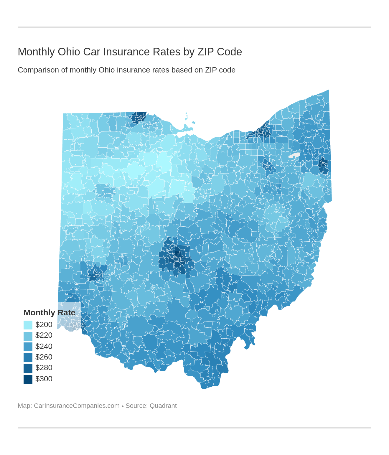 Monthly Ohio Car Insurance Rates by ZIP Code