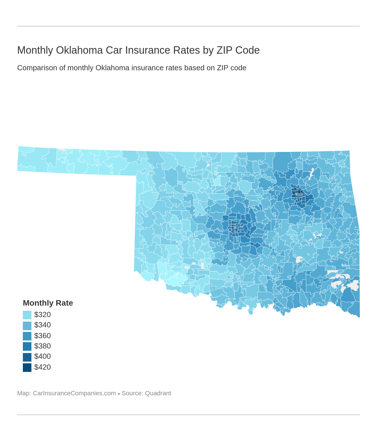 Monthly Oklahoma Car Insurance Rates by ZIP Code