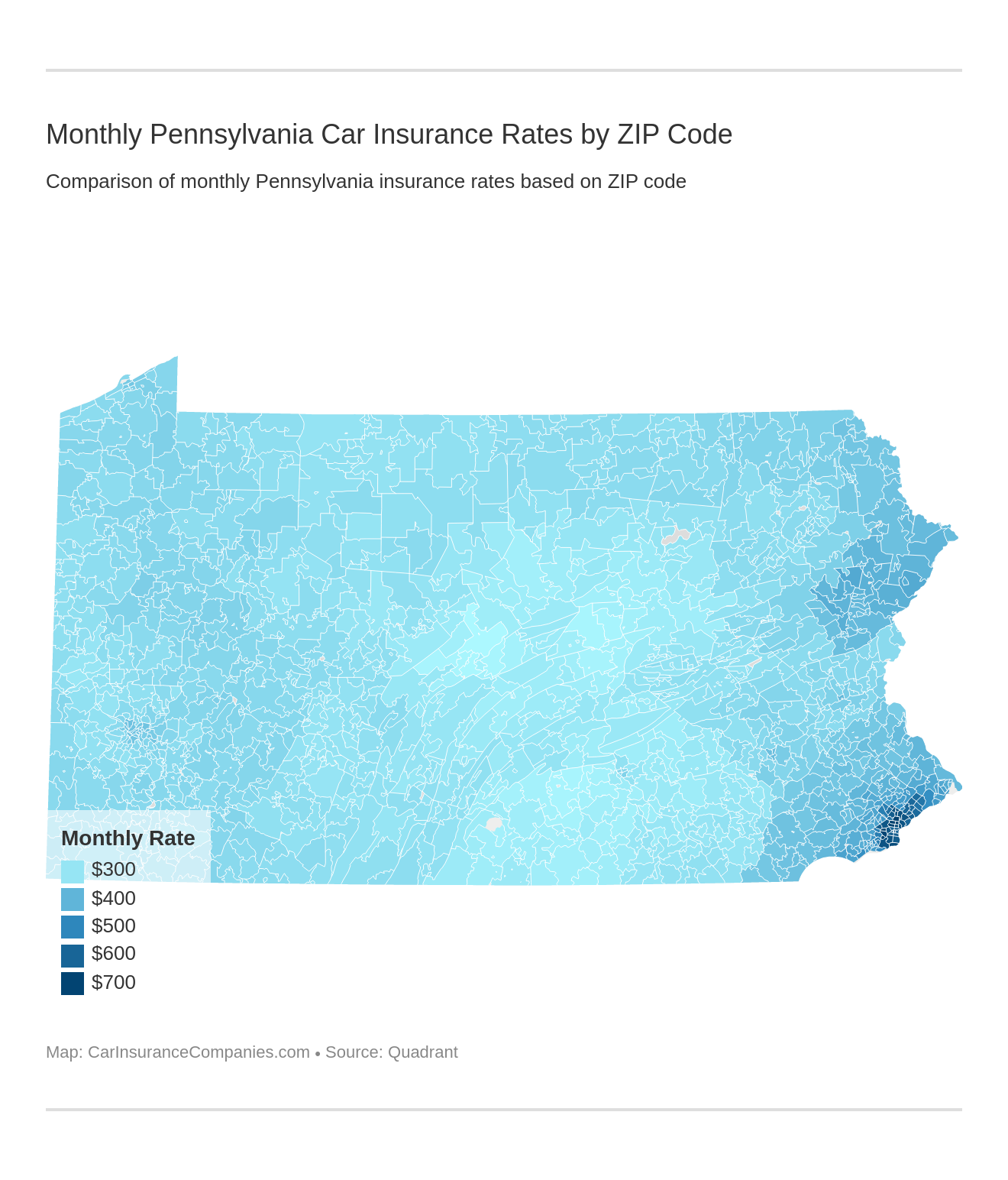 Monthly Pennsylvania Car Insurance Rates by ZIP Code