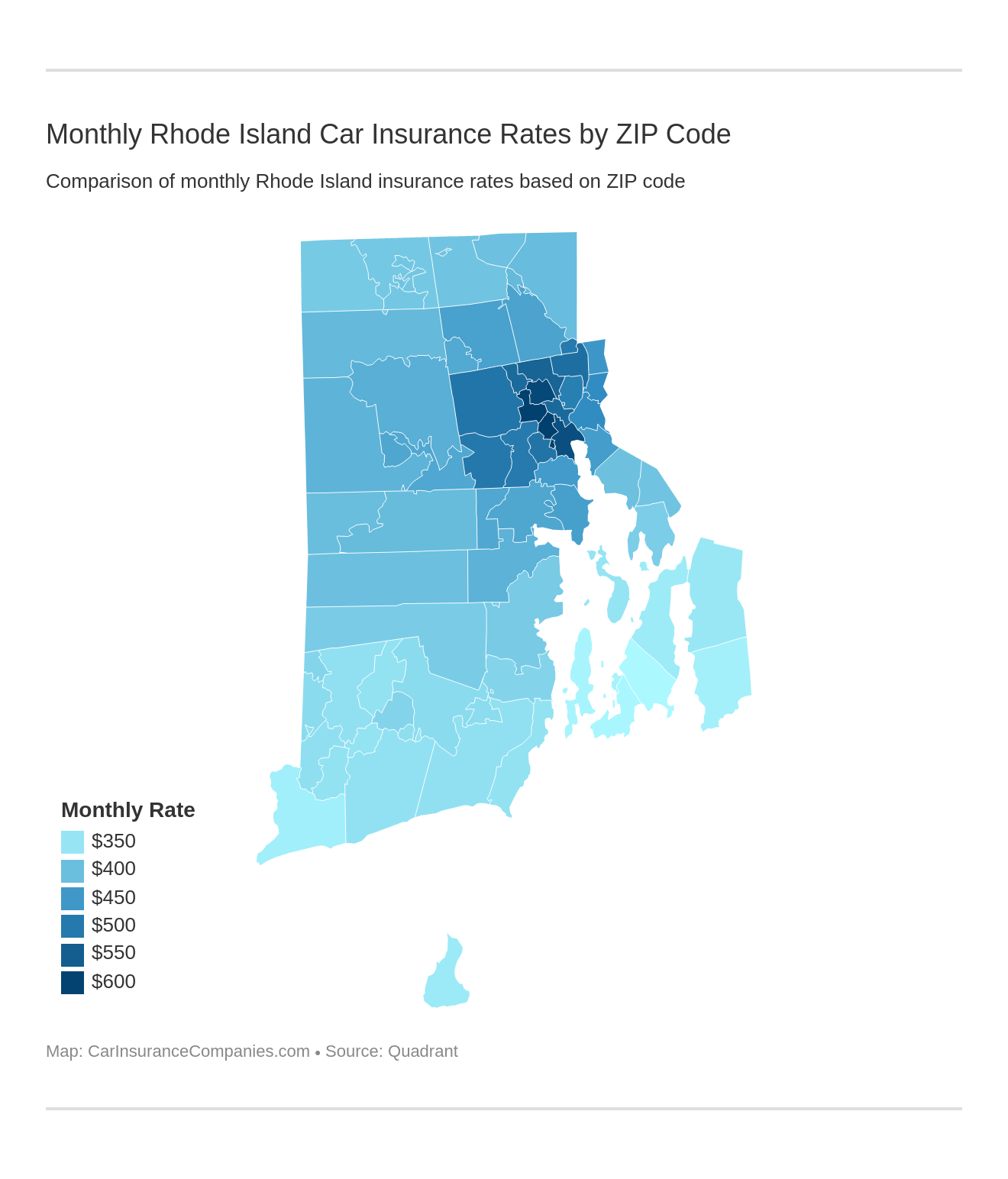 Monthly Rhode Island Car Insurance Rates by ZIP Code