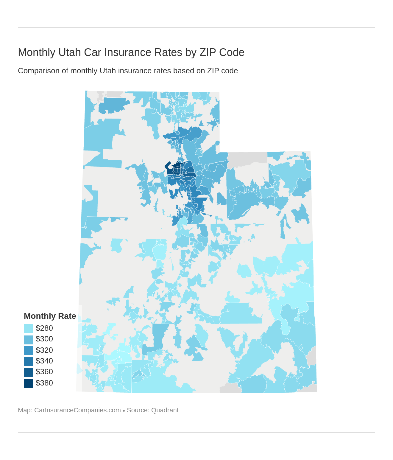 Monthly Utah Car Insurance Rates by ZIP Code