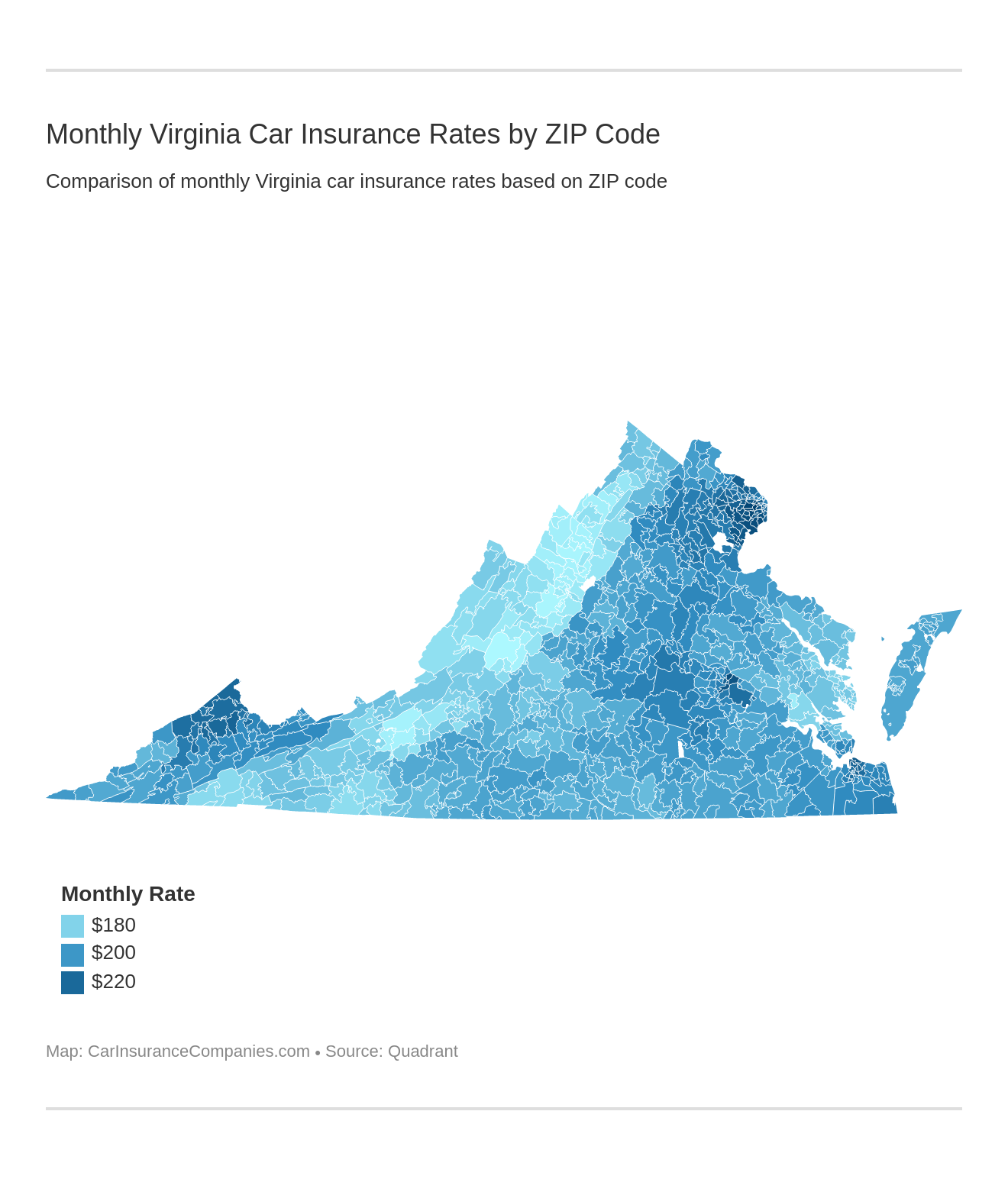 Monthly Virginia Car Insurance Rates by ZIP Code