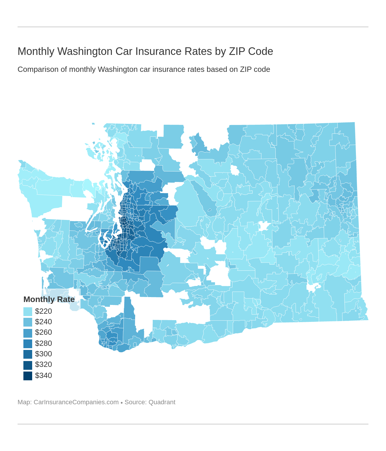 Monthly Washington Car Insurance Rates by ZIP Code