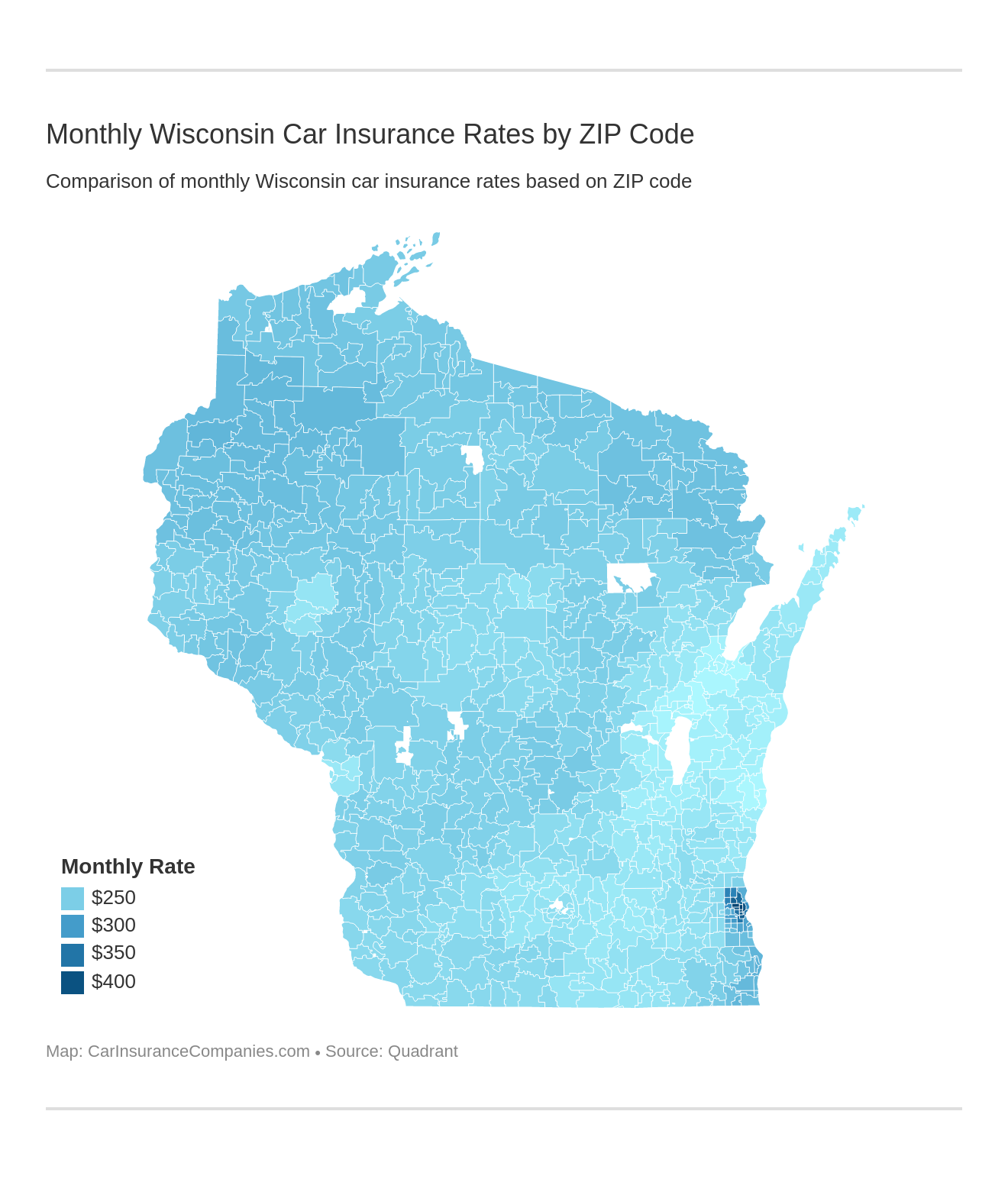 Monthly Wisconsin Car Insurance Rates by ZIP Code